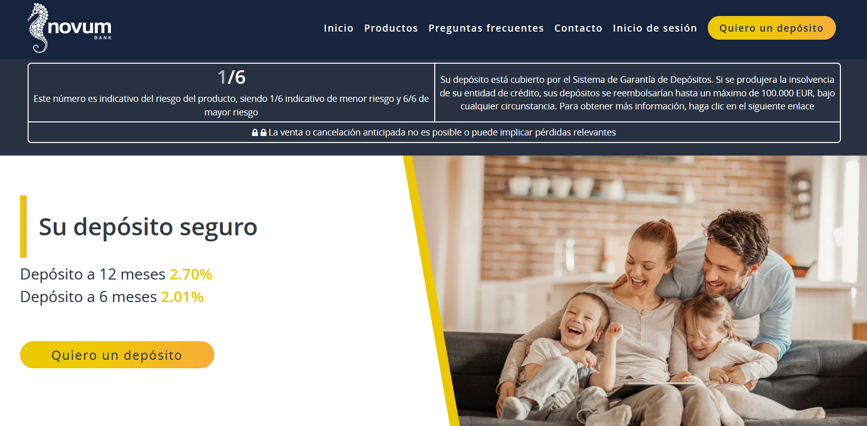 Deposito bancario en Novum Bank